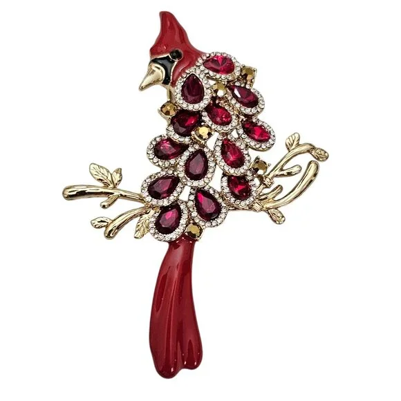 Anne Klein Jewelry Anne Klein Red Enamel Rhinestone Cardinal